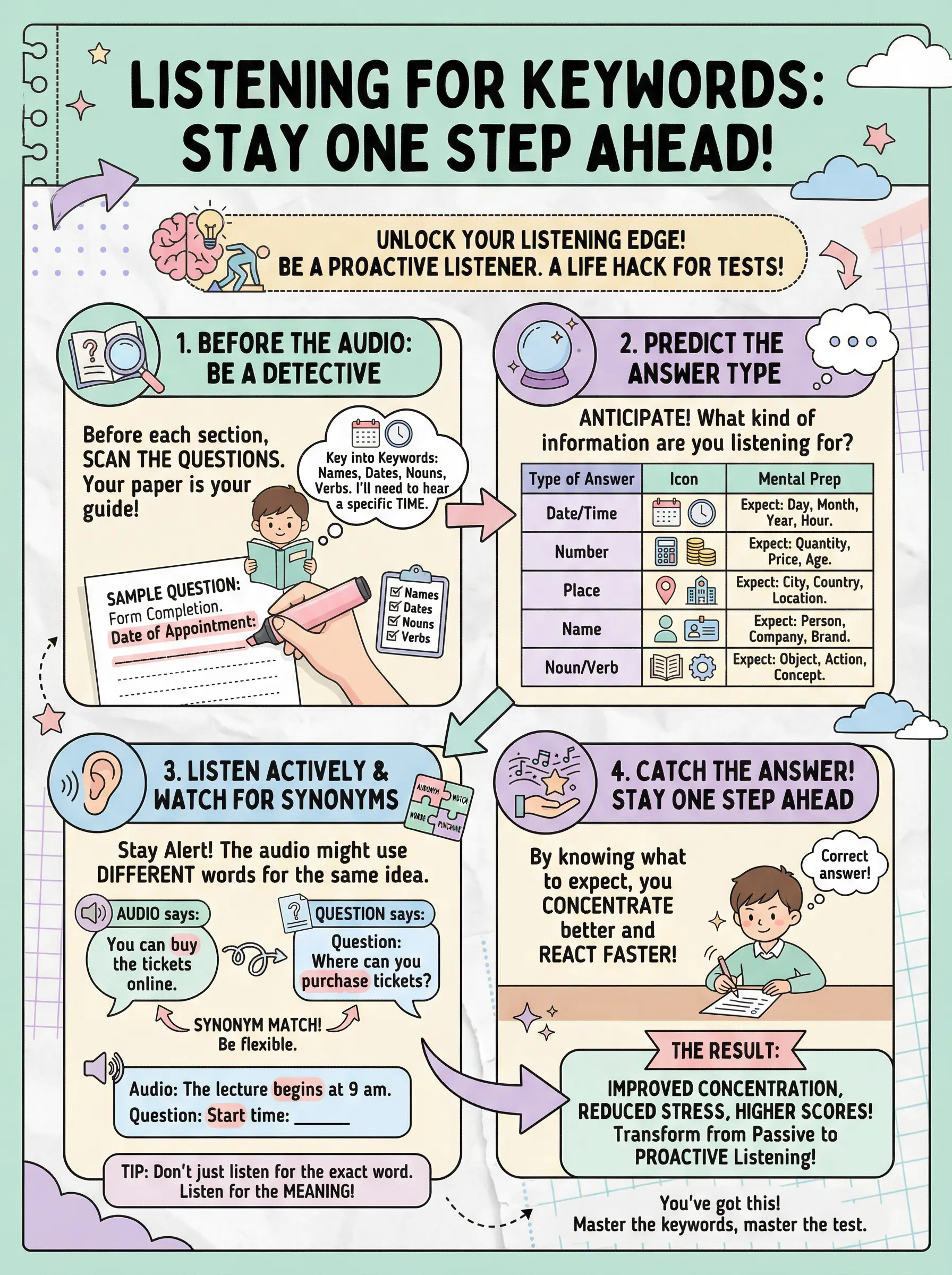 Listening for Keywords: How to Stay One Step Ahead - IELTS preparation guide and tips