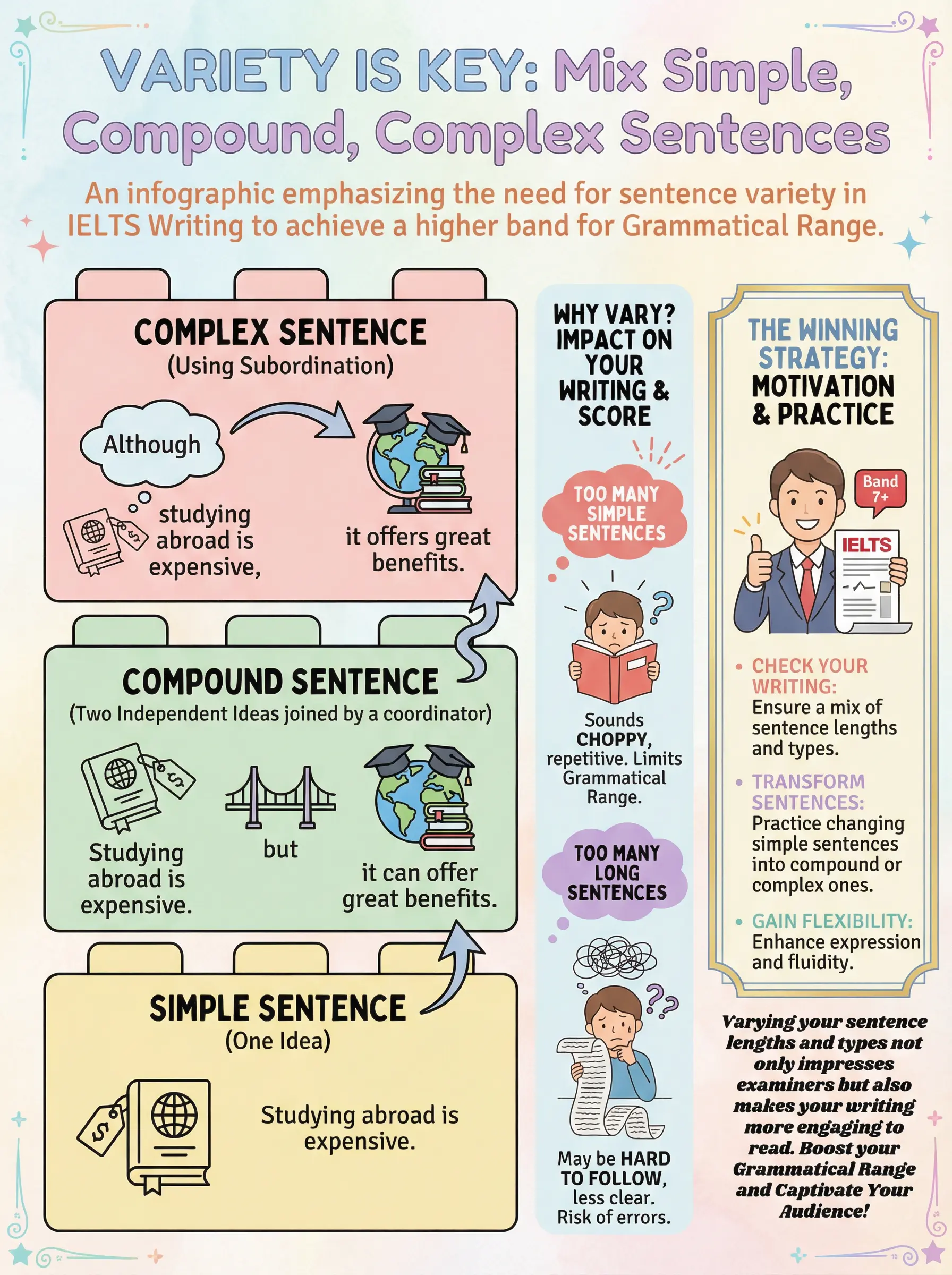 Variety is Key: Mix Simple, Compound, Complex Sentences - IELTS preparation guide and tips